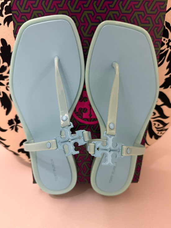 Tory Burch Shoes - Tory Burch Pale Blue Logo Jelly Thong Sandals
